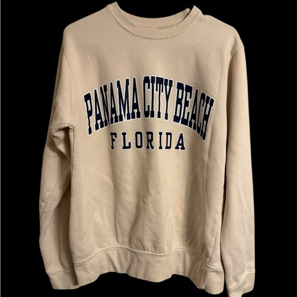 Pacifica Other - Pacifica Tan Crewneck Sweater with Navy Panama City Beach Print